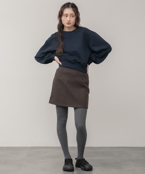 セール】フェイクウールミニスカート / ブラックブ ラウン 台形