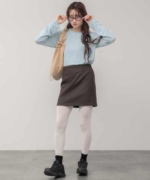 フェイクウールミニスカート / ブラックブ ラウン 台形 スカート ミニ