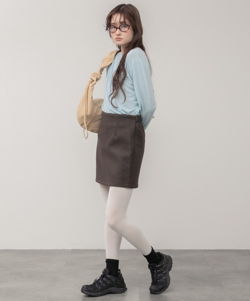 HEILIS(ヘイリス)の「フェイクウールミニスカート / ブラックブ ラウン 台形 スカート ミニ丈 ボトムス デート クリスマス 女子会 忘年会 黒 茶色 ガーリー カジュアル トレンド ウール 保温 秋服 冬服 ウエストゴム フリーサイズ ファスナー(スカート・レディース・ブラック/ブラウン・FREE)」の20枚目の写真