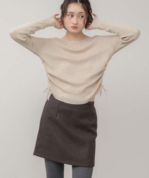 HEILIS(ヘイリス)の「フェイクウールミニスカート / ブラックブ ラウン 台形 スカート ミニ丈 ボトムス デート クリスマス 女子会 忘年会 黒 茶色 ガーリー カジュアル トレンド ウール 保温 秋服 冬服 ウエストゴム フリーサイズ ファスナー(スカート・レディース・ブラック/ブラウン・FREE)」の15枚目の写真
