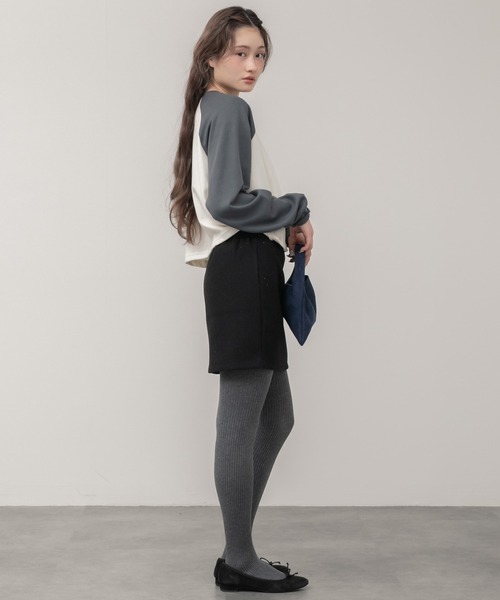 フェイクウールミニスカート / ブラックブ ラウン 台形 スカート ミニ