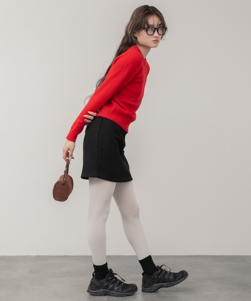 フェイクウールミニスカート / ブラックブ ラウン 台形 スカート ミニ