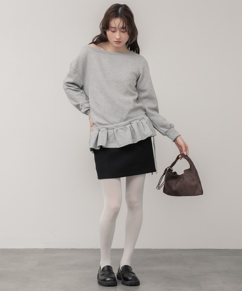 フェイクウールミニスカート / ブラックブ ラウン 台形 スカート ミニ