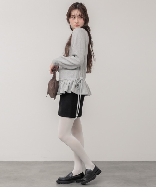 フェイクウールミニスカート / ブラックブ ラウン 台形 スカート ミニ