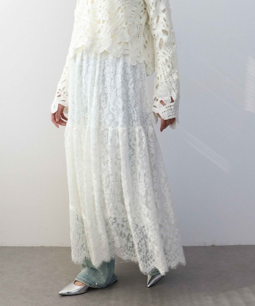 Three Four Time(スリーフォータイム)の「起毛レースギャザースカート(スカート・レディース・ブラック/ベージュ・FREE)」の21枚目の写真