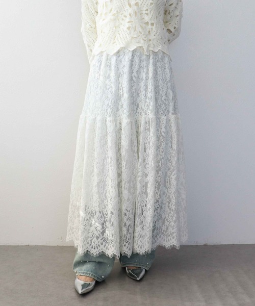 Three Four Time(スリーフォータイム)の「起毛レースギャザースカート(スカート・レディース・ブラック/ベージュ・FREE)」の22枚目の写真