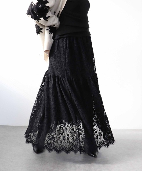 Three Four Time(スリーフォータイム)の「起毛レースギャザースカート(スカート・レディース・ブラック/ベージュ・FREE)」の13枚目の写真