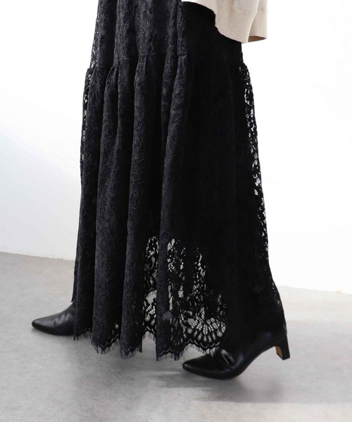 Three Four Time(スリーフォータイム)の「起毛レースギャザースカート(スカート・レディース・ブラック/ベージュ・FREE)」の14枚目の写真