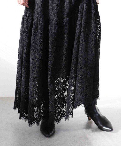 Three Four Time(スリーフォータイム)の「起毛レースギャザースカート(スカート・レディース・ブラック/ベージュ・FREE)」の15枚目の写真