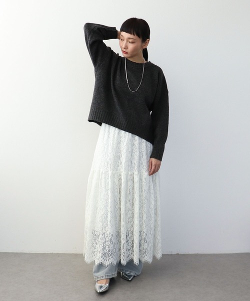 Three Four Time(スリーフォータイム)の「起毛レースギャザースカート(スカート・レディース・ブラック/ベージュ・FREE)」の18枚目の写真