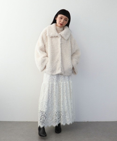 Three Four Time(スリーフォータイム)の「起毛レースギャザースカート(スカート・レディース・ブラック/ベージュ・FREE)」の20枚目の写真