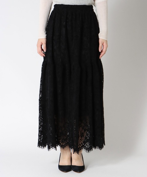 Three Four Time(スリーフォータイム)の「起毛レースギャザースカート(スカート・レディース・ブラック/ベージュ・FREE)」の3枚目の写真