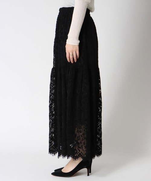 Three Four Time(スリーフォータイム)の「起毛レースギャザースカート(スカート・レディース・ブラック/ベージュ・FREE)」の4枚目の写真