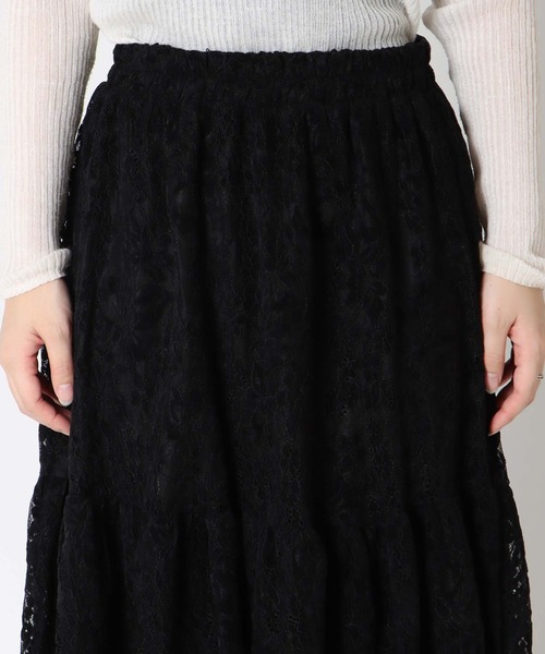 Three Four Time(スリーフォータイム)の「起毛レースギャザースカート(スカート・レディース・ブラック/ベージュ・FREE)」の6枚目の写真