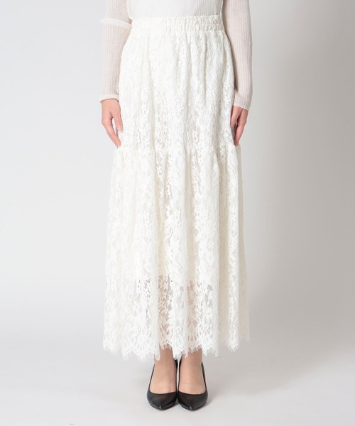 Three Four Time(スリーフォータイム)の「起毛レースギャザースカート(スカート・レディース・ブラック/ベージュ・FREE)」の9枚目の写真