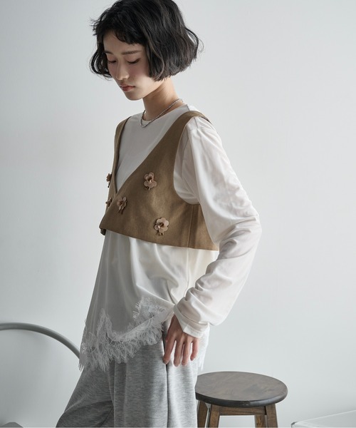 THE YOn（ザヨン）の「フラワーモチーフビジューデザインビスチェ（その他トップス・レディース・チャコールグレー/ブラウン・FREE）」の13枚目の写真