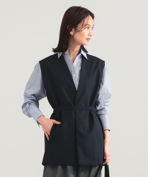 ATON(エイトン)の「【別注】ATON / ウールトロピカル ノーカラー ジレ(ベスト・レディース・ブラック/ネイビー・01/02)」の6枚目の写真