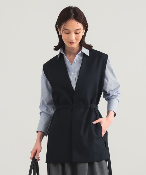 ATON(エイトン)の「【別注】ATON / ウールトロピカル ノーカラー ジレ(ベスト・レディース・ブラック/ネイビー・01/02)」の7枚目の写真