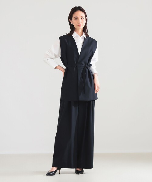 ATON(エイトン)の「【別注】ATON / ウールトロピカル ノーカラー ジレ(ベスト・レディース・ブラック/ネイビー・01/02)」の8枚目の写真