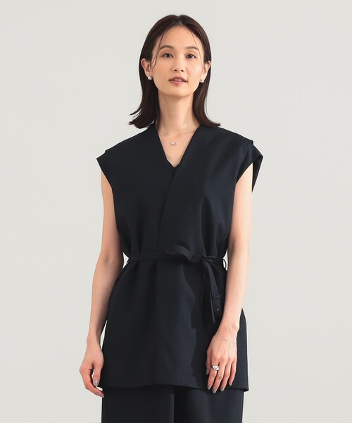 ATON(エイトン)の「【別注】ATON / ウールトロピカル ノーカラー ジレ(ベスト・レディース・ブラック/ネイビー・01/02)」の14枚目の写真