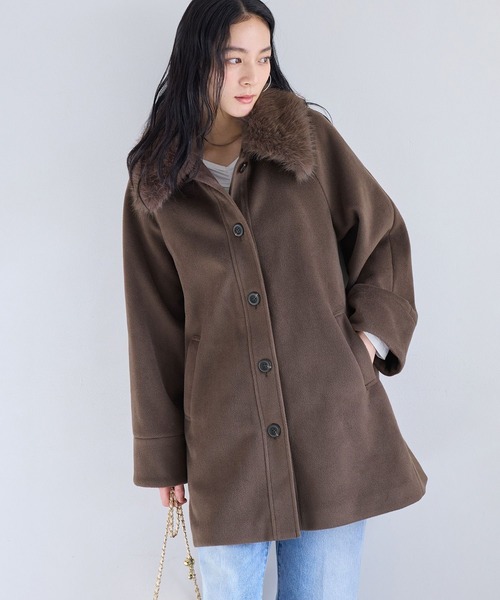 VIS（ビス）の「ファー付きAラインステンコート（ステンカラーコート・レディース・キナリ/グレー/ダークブラウン・FREE）」の14枚目の写真