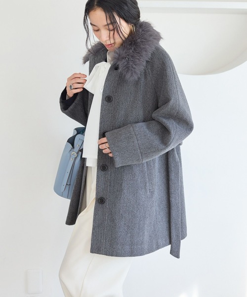 VIS（ビス）の「ファー付きAラインステンコート（ステンカラーコート・レディース・キナリ/グレー/ダークブラウン・FREE）」の19枚目の写真