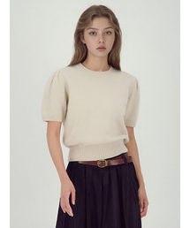 Balloon Shoulder Half Knit Beige