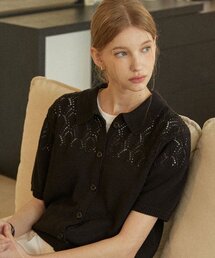 Crochet Collar Cardigan - Black