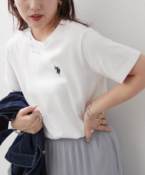U.S. POLO ASSN.(ユーエスポロアッスン)の「【U.S. POLO ASSN. ×RMAF】スムースTシャツ(Tシャツ/カットソー・レディース・スミクロ/ネイビー/イエロー/オートミール/オフホワイト/その他12/ブラウン/ピンク/ブラック・FREE)」の2枚目の写真
