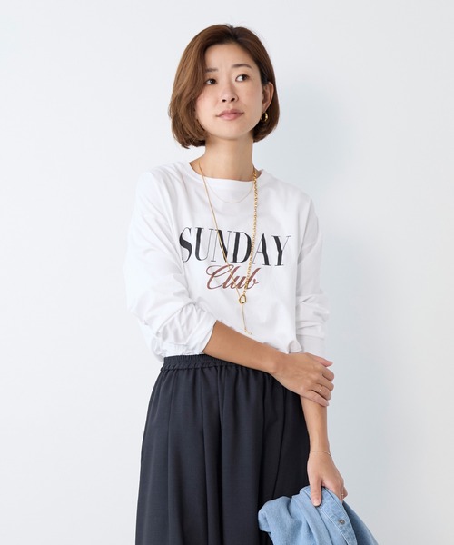 MICA&DEAL(マイカ&ディール)の「"SUNDAY Club"ロゴロングTシャツ(Tシャツ/カットソー・レディース・ネイビー/ブルーグレー/ホワイト・FREE)」の4枚目の写真