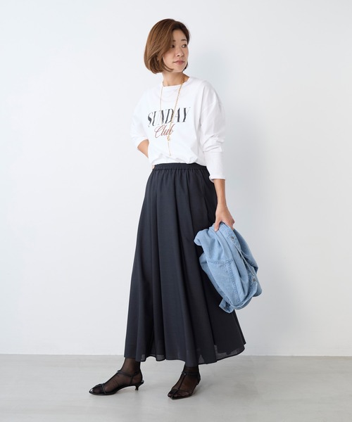 MICA&DEAL(マイカ&ディール)の「"SUNDAY Club"ロゴロングTシャツ(Tシャツ/カットソー・レディース・ネイビー/ブルーグレー/ホワイト・FREE)」の7枚目の写真