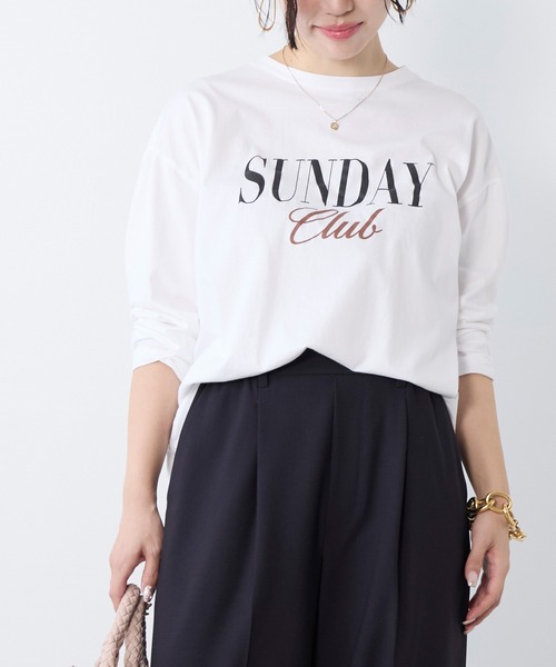MICA&DEAL(マイカ&ディール)の「"SUNDAY Club"ロゴロングTシャツ(Tシャツ/カットソー・レディース・ネイビー/ブルーグレー/ホワイト・FREE)」の11枚目の写真