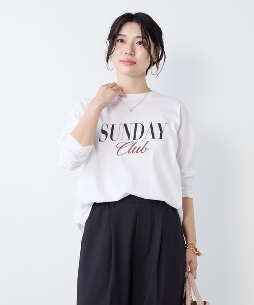 MICA&DEAL(マイカ&ディール)の「"SUNDAY Club"ロゴロングTシャツ(Tシャツ/カットソー・レディース・ネイビー/ブルーグレー/ホワイト・FREE)」の12枚目の写真