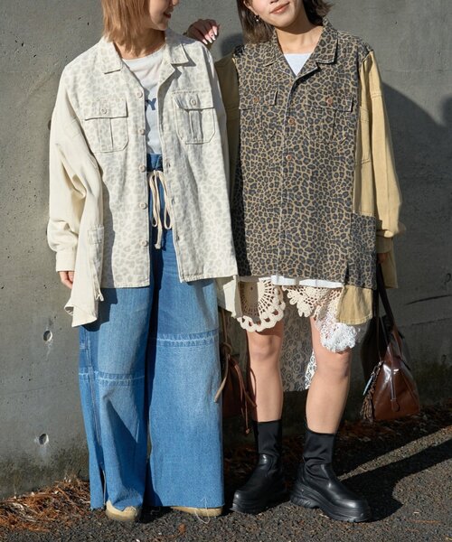 etsinta（エシンタ）の「【etsinta/エシンタ】リメイク切り替えジャケット（ミリタリージャケット・レディース・アイボリー/ベージュ・ONE SIZE）」の3枚目の写真