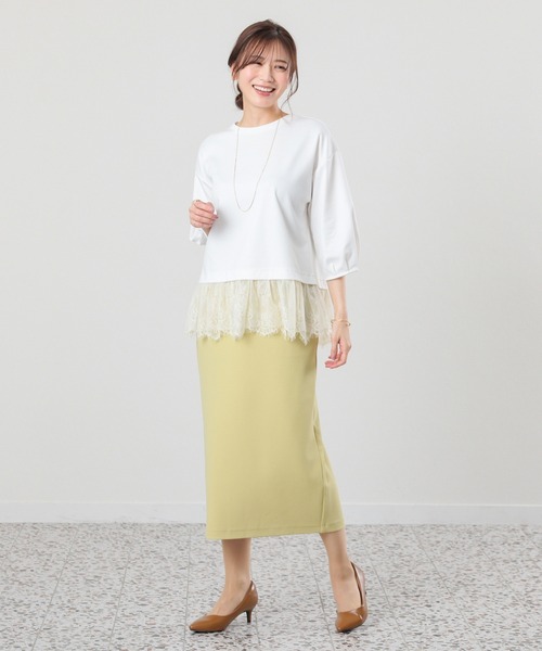 GLACIER lusso(グラシアルッソ)の「7分袖レースレイヤードトップス(Tシャツ/カットソー・レディース・ネイビー/アイボリー/ダークベージュ・S/M/LL/L)」の5枚目の写真