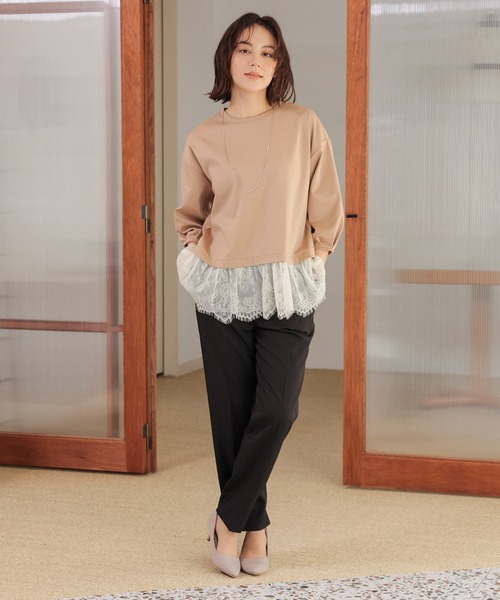 GLACIER lusso(グラシアルッソ)の「7分袖レースレイヤードトップス(Tシャツ/カットソー・レディース・ネイビー/アイボリー/ダークベージュ・S/M/LL/L)」の14枚目の写真