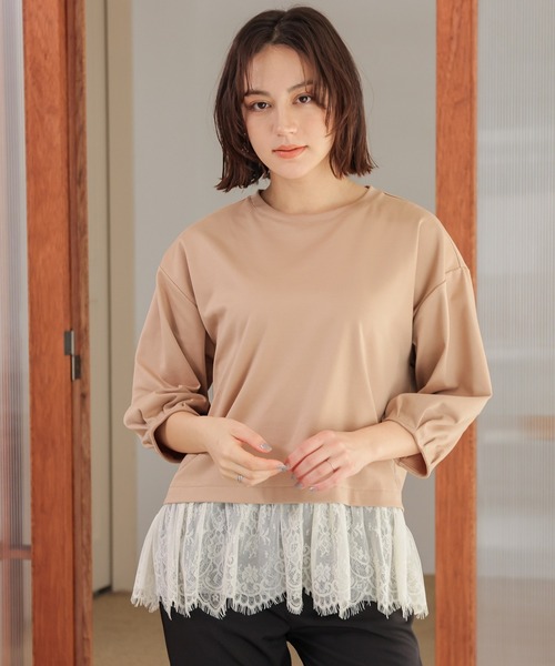 GLACIER lusso(グラシアルッソ)の「7分袖レースレイヤードトップス(Tシャツ/カットソー・レディース・ネイビー/アイボリー/ダークベージュ・S/M/LL/L)」の16枚目の写真