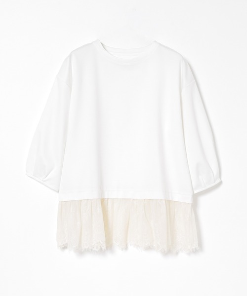 GLACIER lusso(グラシアルッソ)の「7分袖レースレイヤードトップス(Tシャツ/カットソー・レディース・ネイビー/アイボリー/ダークベージュ・S/M/LL/L)」の17枚目の写真