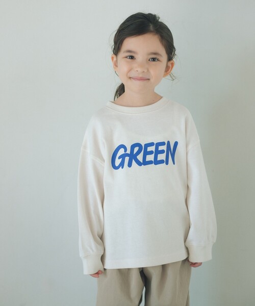 green label relaxing（グリーンレーベルリラクシング）の「GREENロゴ ロングTシャツ / キッズ  100cm-160cm（Tシャツ/カットソー・キッズ・ケリーグリーン/ダークグレー/オフホワイト・130cm/120cm/160cm/150cm/140cm/100cm/110cm）」の2枚目の写真