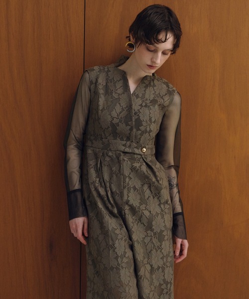 ANDRESD(アンドレスド)の「ボンディングレースオールインワンドレス / bonding lace all-in-one dress(パンツドレス・レディース・ブルーグレー/カーキ/ブラック・S/L/M)」の8枚目の写真