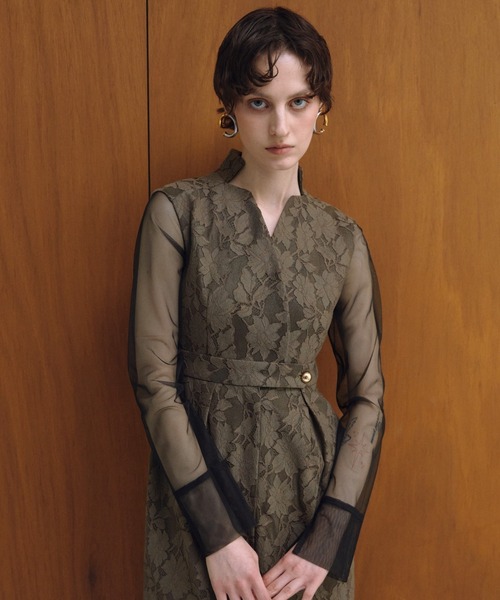 ANDRESD(アンドレスド)の「ボンディングレースオールインワンドレス / bonding lace all-in-one dress(パンツドレス・レディース・ブルーグレー/カーキ/ブラック・S/L/M)」の7枚目の写真