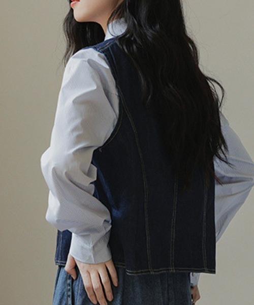 Flugge(フラッジー)の「デニムボタンベスト(ベスト・レディース・ブルー・LARGE/MEDIUM)」の2枚目の写真