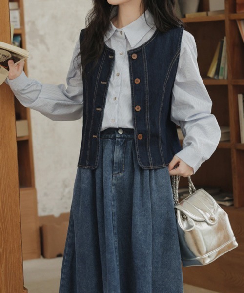 Flugge(フラッジー)の「デニムボタンベスト(ベスト・レディース・ブルー・LARGE/MEDIUM)」の7枚目の写真