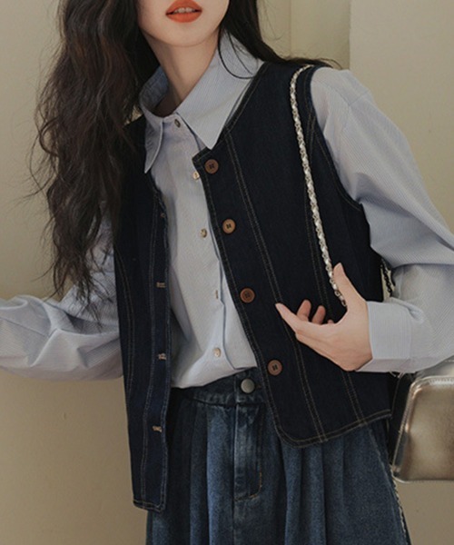 Flugge(フラッジー)の「デニムボタンベスト(ベスト・レディース・ブルー・LARGE/MEDIUM)」の8枚目の写真