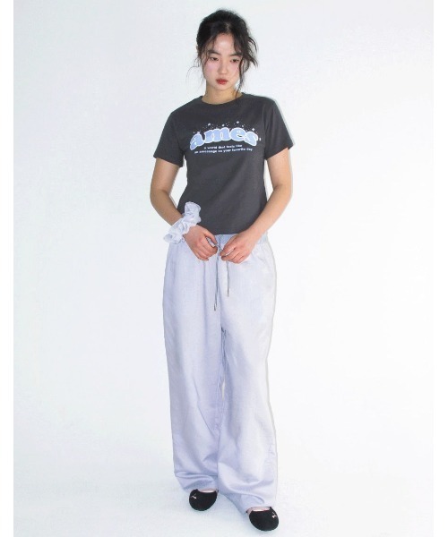 AMESWORLDWIDE(アメスワールドワイド)の「A'GEM/9 × .kom 『AMESWORLDWIDE/アメスワールドワイド』SHINING AMES ROUND HEM CROP TEE/シャイニングロゴラウンドヘムクロップ Tシャツ(Tシャツ/カットソー・レディース・ホワイト/チャコールグレー/ブルー・FREE)」の11枚目の写真