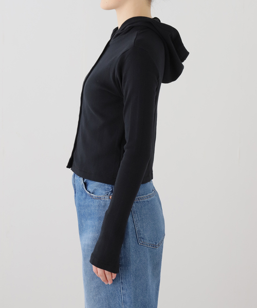 OUTDOOR PRODUCTS（アウトドアプロダクツ）の「miller Prib Hoodie cardigan（Tシャツ/カットソー・レディース・グレー/チャコールグレー/ブラック・FREE）」の4枚目の写真