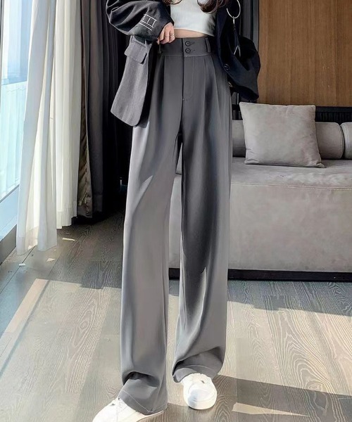 SallyLunn（サリーラン）の「ハイウエストダブルボタンワイドスラックス（スラックス・レディース・グレー/ブラック・MEDIUM/LARGE）」の2枚目の写真