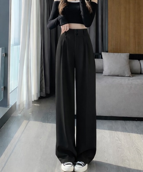 SallyLunn（サリーラン）の「ハイウエストダブルボタンワイドスラックス（スラックス・レディース・グレー/ブラック・MEDIUM/LARGE）」の4枚目の写真