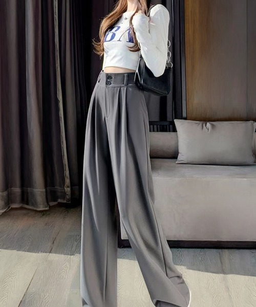 SallyLunn（サリーラン）の「ハイウエストダブルボタンワイドスラックス（スラックス・レディース・グレー/ブラック・MEDIUM/LARGE）」の7枚目の写真