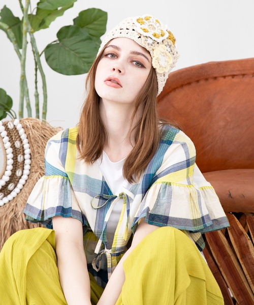 チャイハネ（チャイハネ）の「【チャイハネ】フラミナ手編みヘアバンド（ヘアバンド・レディース・ピンク/ホワイト・FREE）」の8枚目の写真